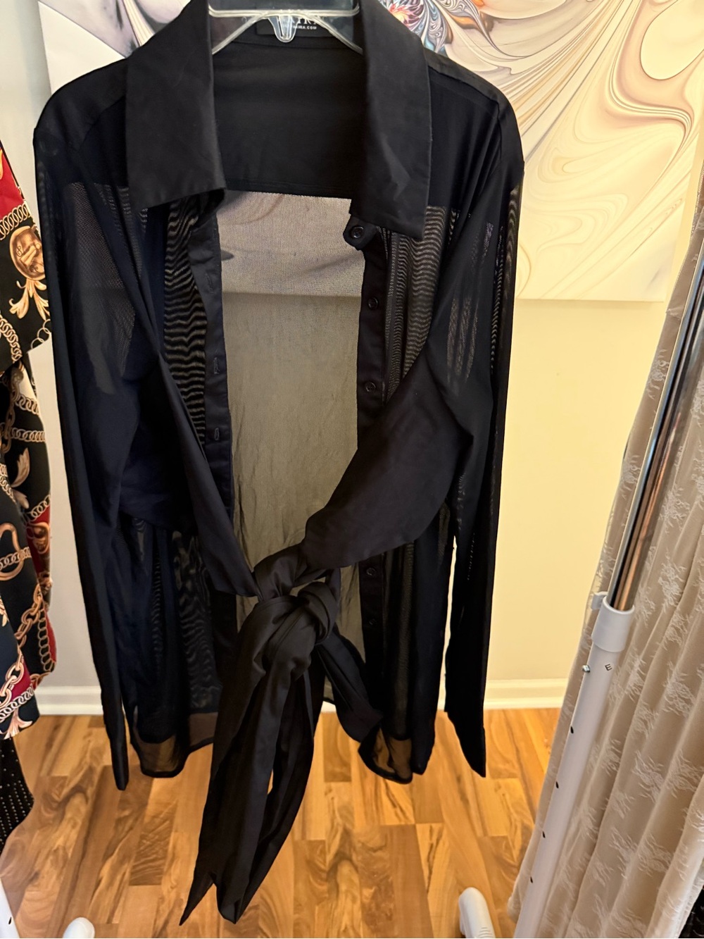 Akira Black Sheer Tie-Front Women’s Shirt